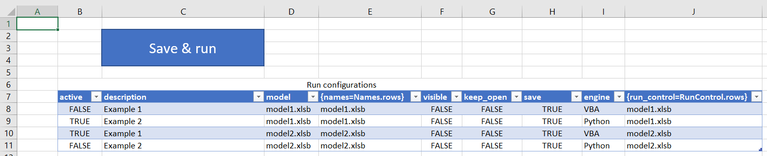 Screenshot of Excel template