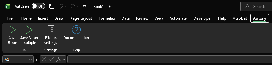 The Autory tab in the Excel ribbon