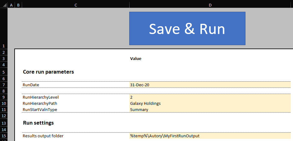 The Run Control sheet