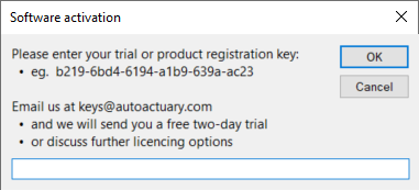 A dialog asking the user to ender a product registration key